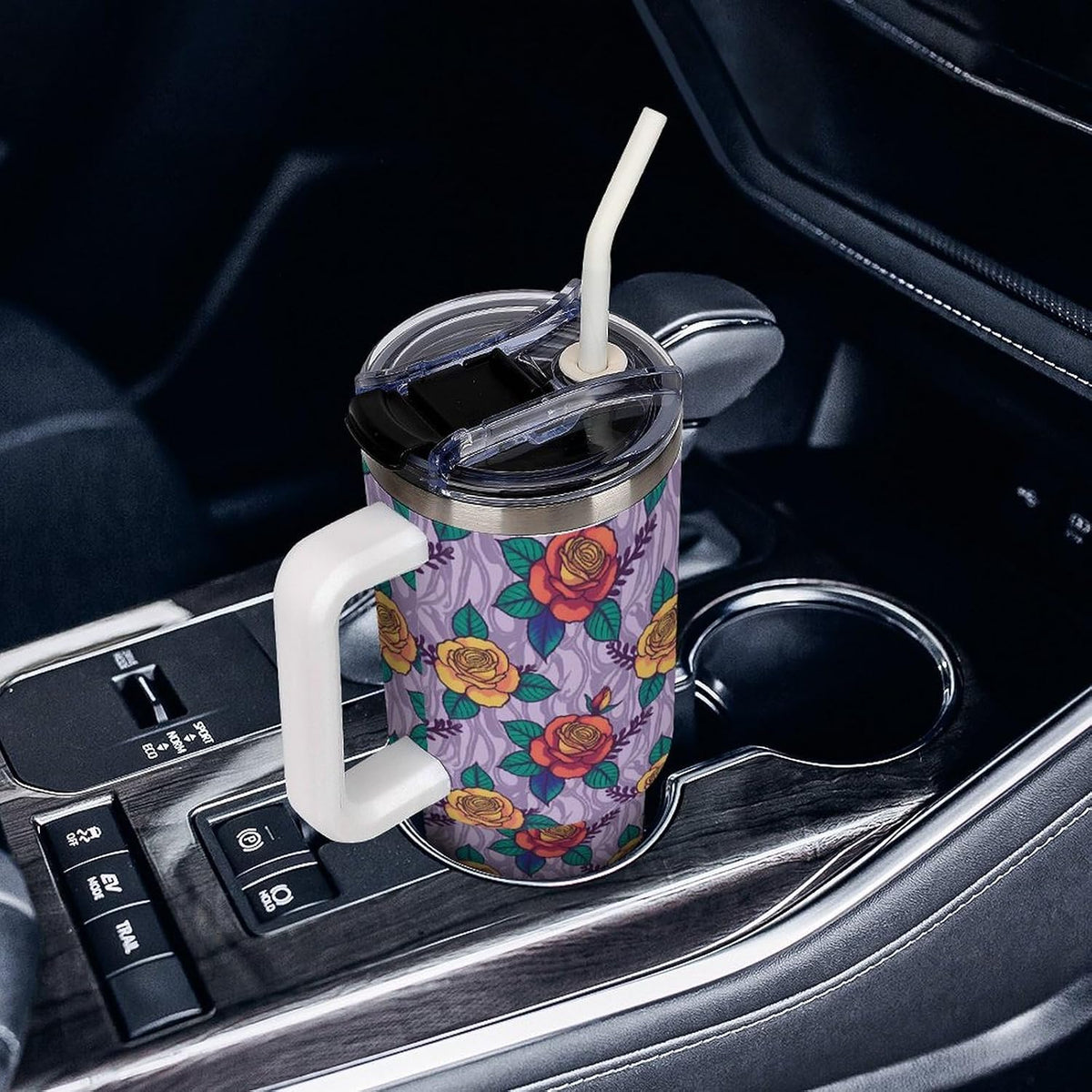 Leakproof Tumbler Vacuum Sealed Car Holder Friendly For Travel Teal And Peach Tropical Palm Leaf Pattern Water Tumbler white-style-23 - Colors B