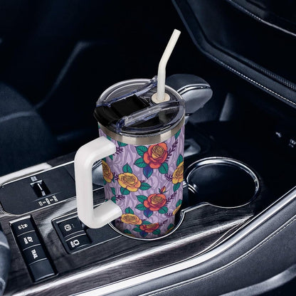 Leakproof Tumbler Vacuum Sealed Car Holder Friendly For Travel Teal And Peach Tropical Palm Leaf Pattern Water Tumbler white-style-23 - Colors B