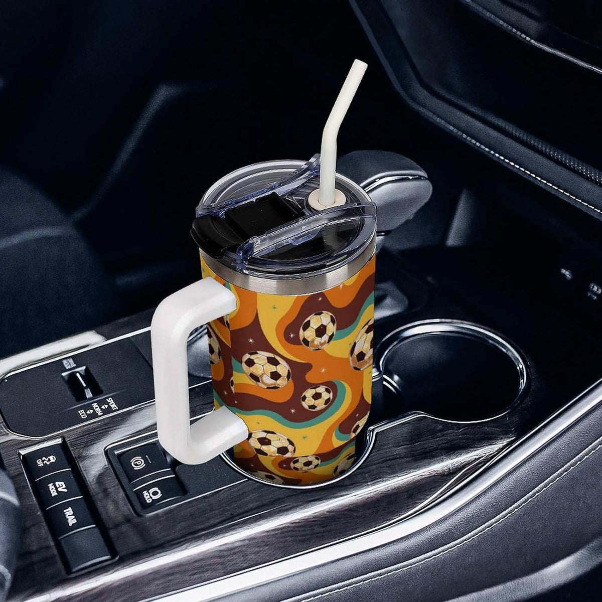 Leakproof Tumbler Vacuum Sealed Car Holder Friendly For Travel Teal And Peach Tropical Palm Leaf Pattern Water Tumbler white-style-23 - Colors B