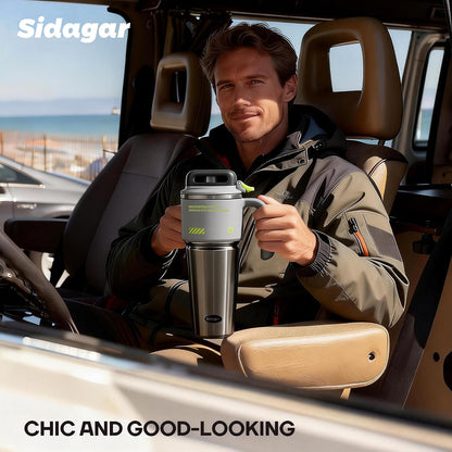 32 oz Insulated Tumbler with Push-button Lid and Handle, Black | 316L Stainless Steel, Leakproof Lid, Double-Wall Vacuum Insulation, Keeps Drinks Hot or Cold for Work, Travel & Daily Use