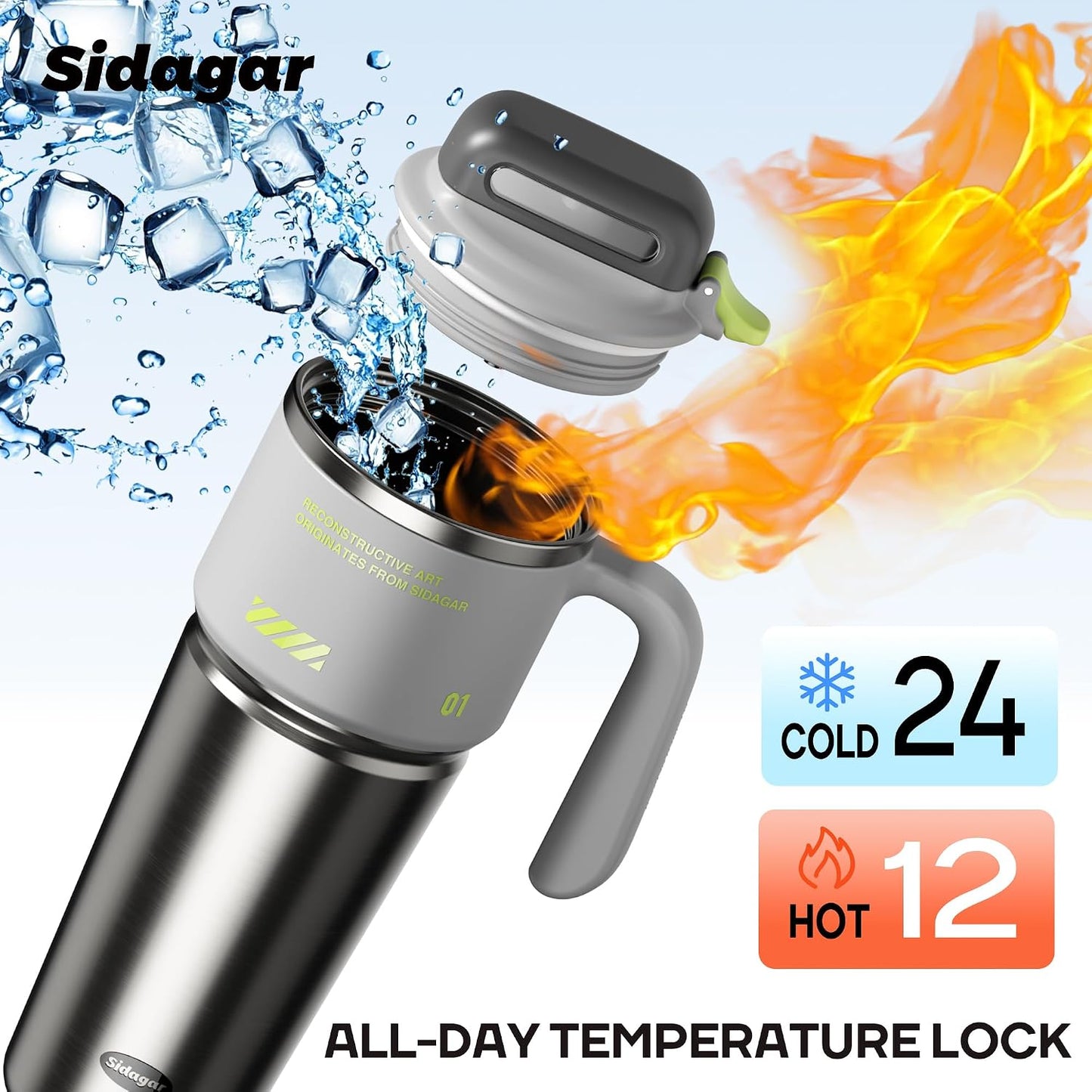 32 oz Insulated Tumbler with Push-button Lid and Handle, Black | 316L Stainless Steel, Leakproof Lid, Double-Wall Vacuum Insulation, Keeps Drinks Hot or Cold for Work, Travel & Daily Use