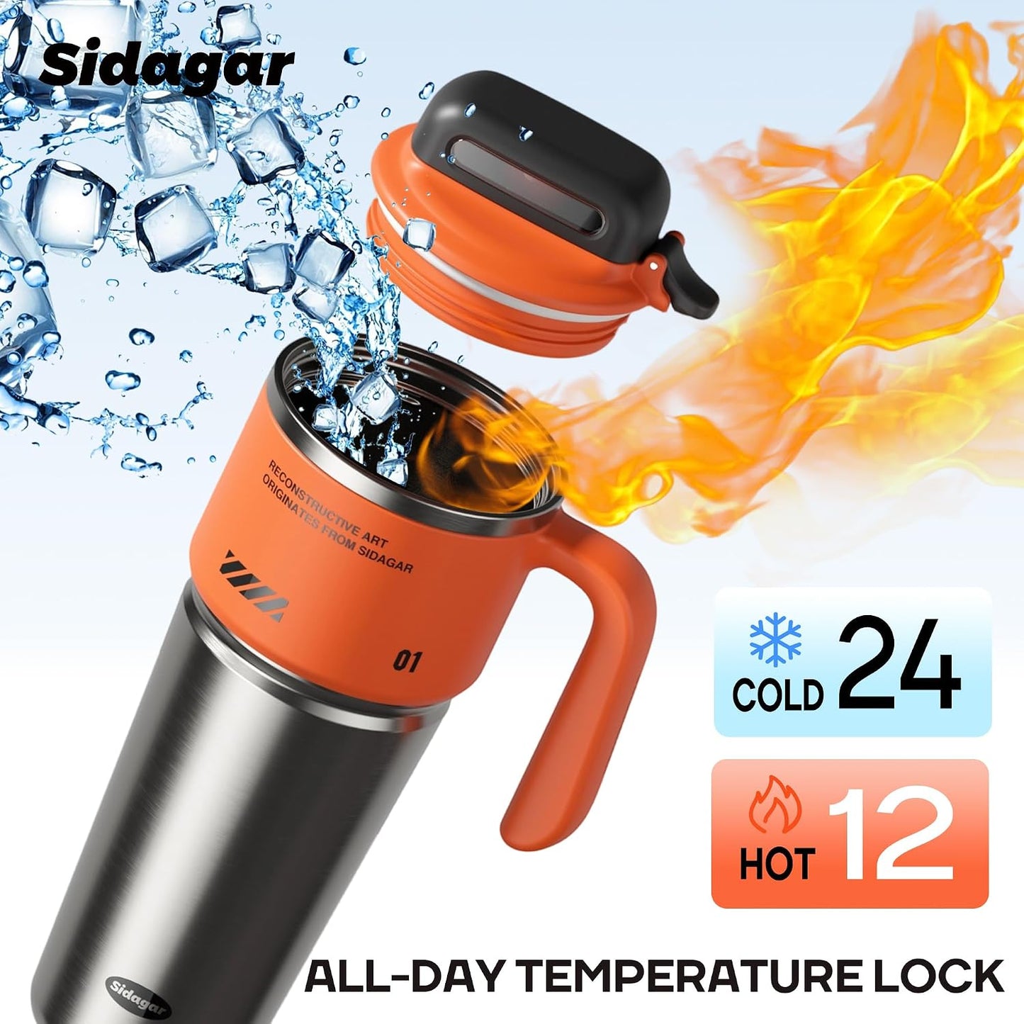 32 oz Insulated Tumbler with Push-button Lid and Handle, Black | 316L Stainless Steel, Leakproof Lid, Double-Wall Vacuum Insulation, Keeps Drinks Hot or Cold for Work, Travel & Daily Use