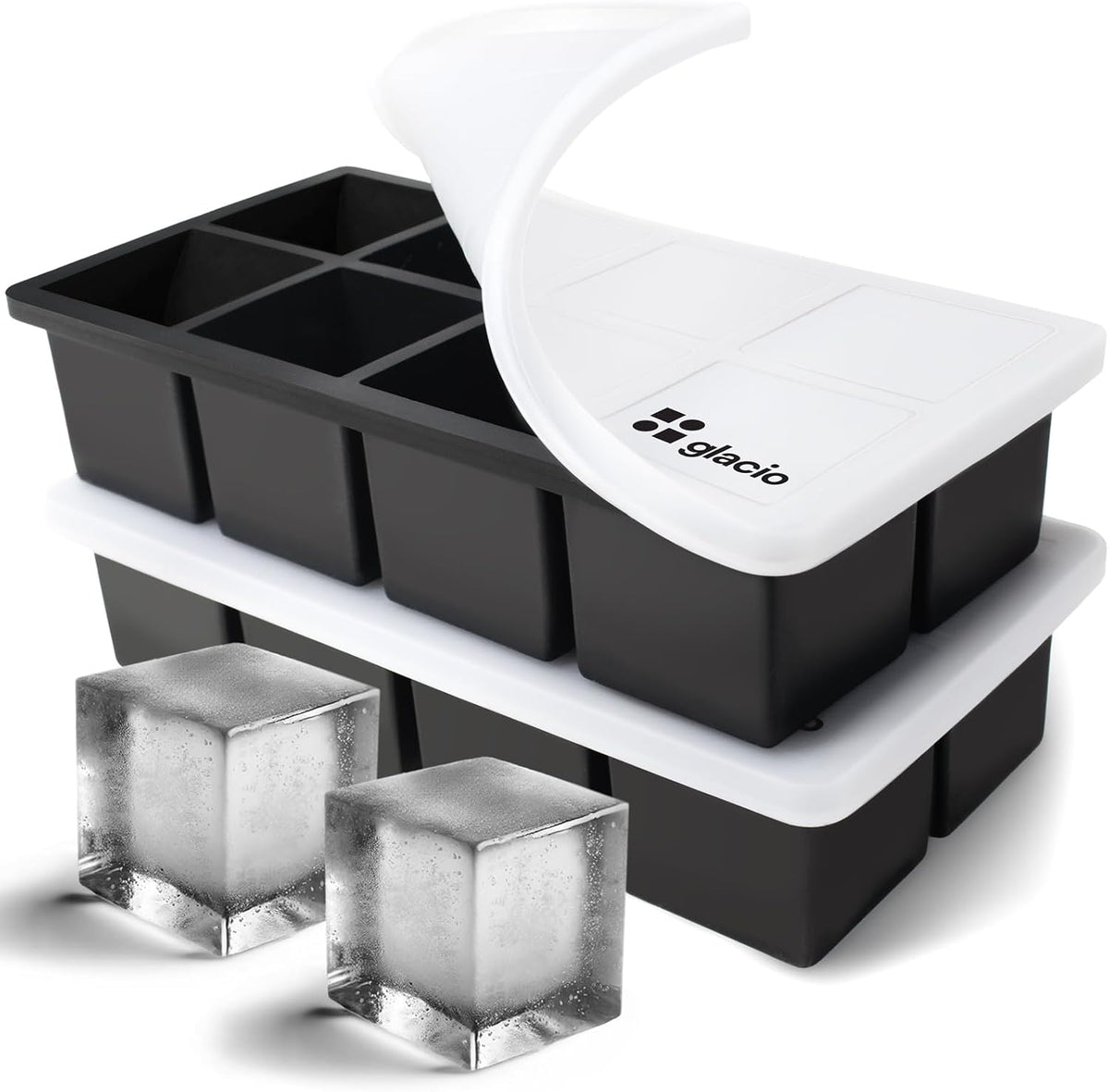 Ice Cube Molds, 2 Pack Silicone Trays for 8 Large Square Cubes
