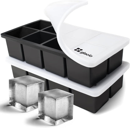 Ice Cube Molds, 2 Pack Silicone Trays for 8 Large Square Cubes