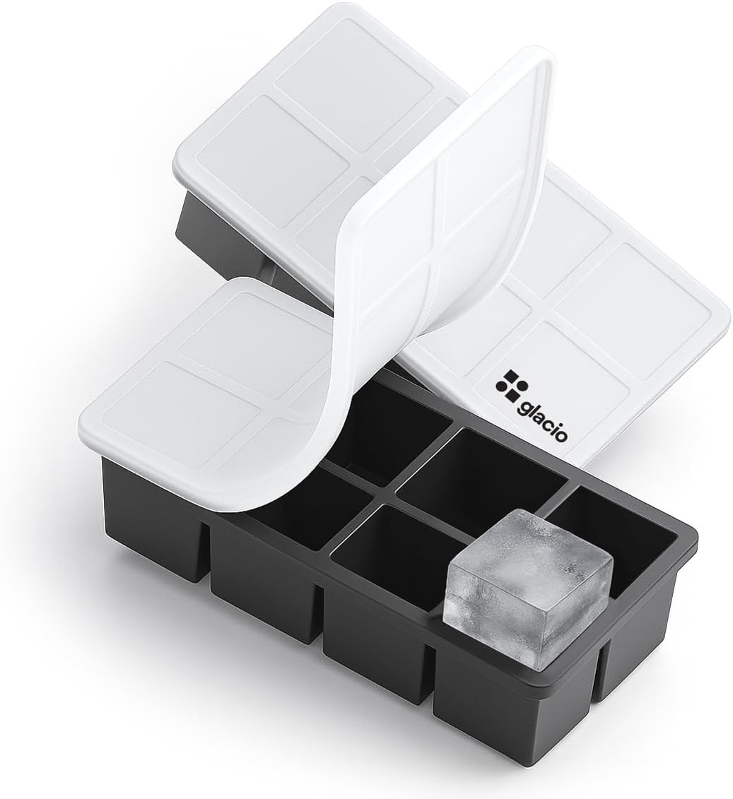 Ice Cube Molds, 2 Pack Silicone Trays for 8 Large Square Cubes