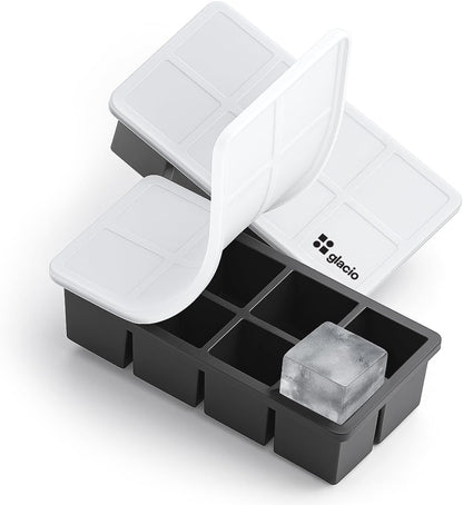 Ice Cube Molds, 2 Pack Silicone Trays for 8 Large Square Cubes
