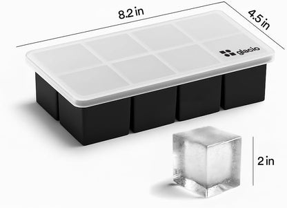 Ice Cube Molds, 2 Pack Silicone Trays for 8 Large Square Cubes