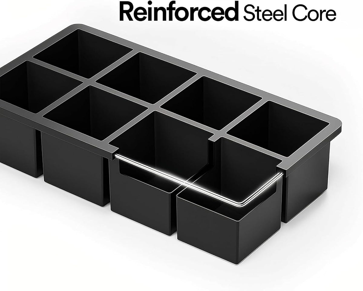Ice Cube Molds, 2 Pack Silicone Trays for 8 Large Square Cubes