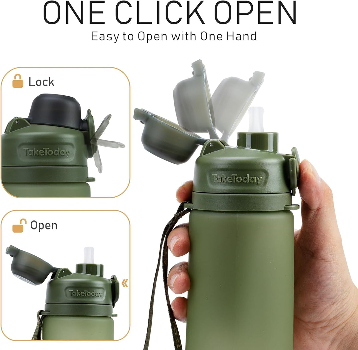 Collapsible Water Bottles 21oz (600mL), Foldable Platinum Silicone Travel Water Bottle with Straw & Carry Strap, Leak-Resistant Screw Lid, Wide Mouth, BPA-Free for Hiking, Camping, Travel