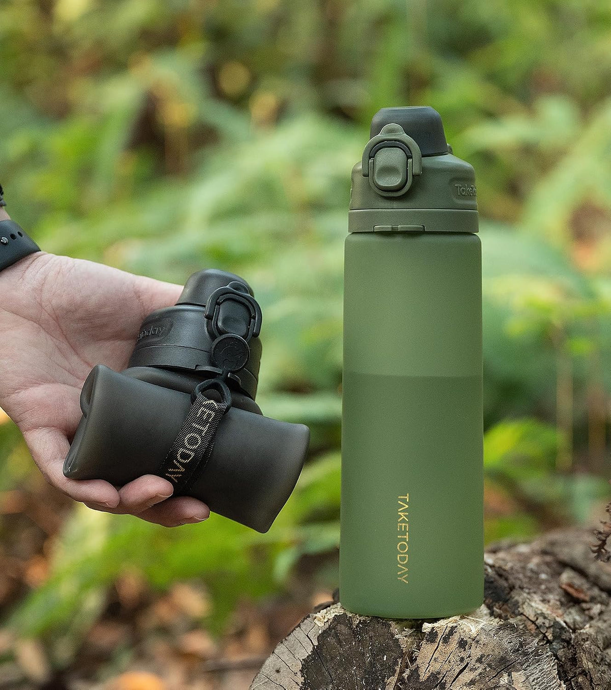 Collapsible Water Bottles 21oz (600mL), Foldable Platinum Silicone Travel Water Bottle with Straw & Carry Strap, Leak-Resistant Screw Lid, Wide Mouth, BPA-Free for Hiking, Camping, Travel