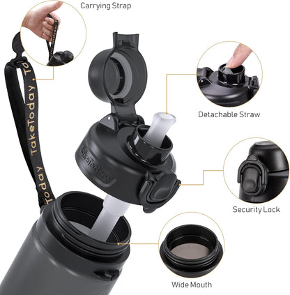 Collapsible Water Bottles 21oz (600mL), Foldable Platinum Silicone Travel Water Bottle with Straw & Carry Strap, Leak-Resistant Screw Lid, Wide Mouth, BPA-Free for Hiking, Camping, Travel