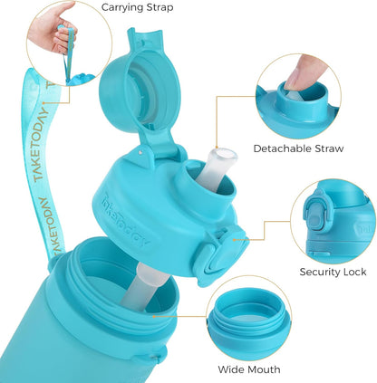 Collapsible Water Bottles 21oz (600mL), Foldable Platinum Silicone Travel Water Bottle with Straw & Carry Strap, Leak-Resistant Screw Lid, Wide Mouth, BPA-Free for Hiking, Camping, Travel