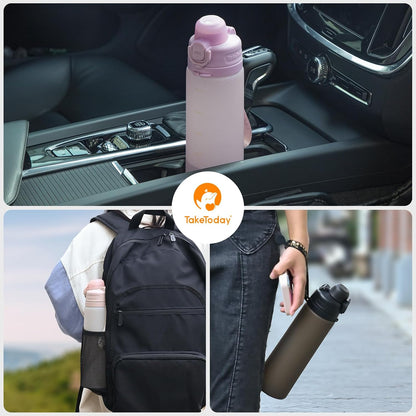 Collapsible Water Bottles 21oz (600mL), Foldable Platinum Silicone Travel Water Bottle with Straw & Carry Strap, Leak-Resistant Screw Lid, Wide Mouth, BPA-Free for Hiking, Camping, Travel