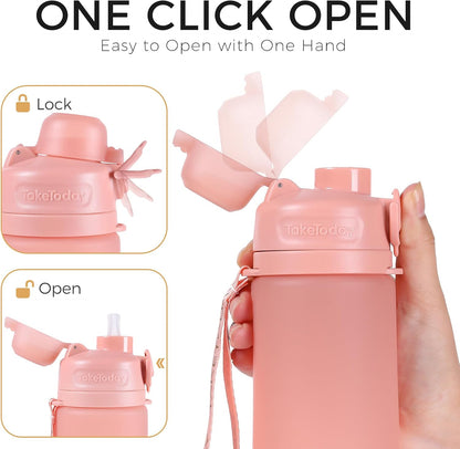 Collapsible Water Bottles 21oz (600mL), Foldable Platinum Silicone Travel Water Bottle with Straw & Carry Strap, Leak-Resistant Screw Lid, Wide Mouth, BPA-Free for Hiking, Camping, Travel