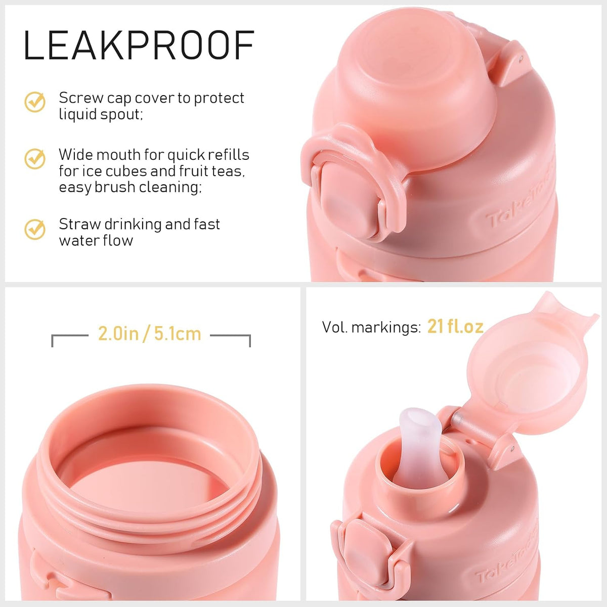 Collapsible Water Bottles 21oz (600mL), Foldable Platinum Silicone Travel Water Bottle with Straw & Carry Strap, Leak-Resistant Screw Lid, Wide Mouth, BPA-Free for Hiking, Camping, Travel