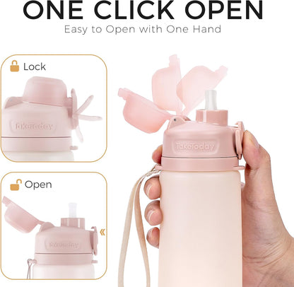Collapsible Water Bottles 21oz (600mL), Foldable Platinum Silicone Travel Water Bottle with Straw & Carry Strap, Leak-Resistant Screw Lid, Wide Mouth, BPA-Free for Hiking, Camping, Travel