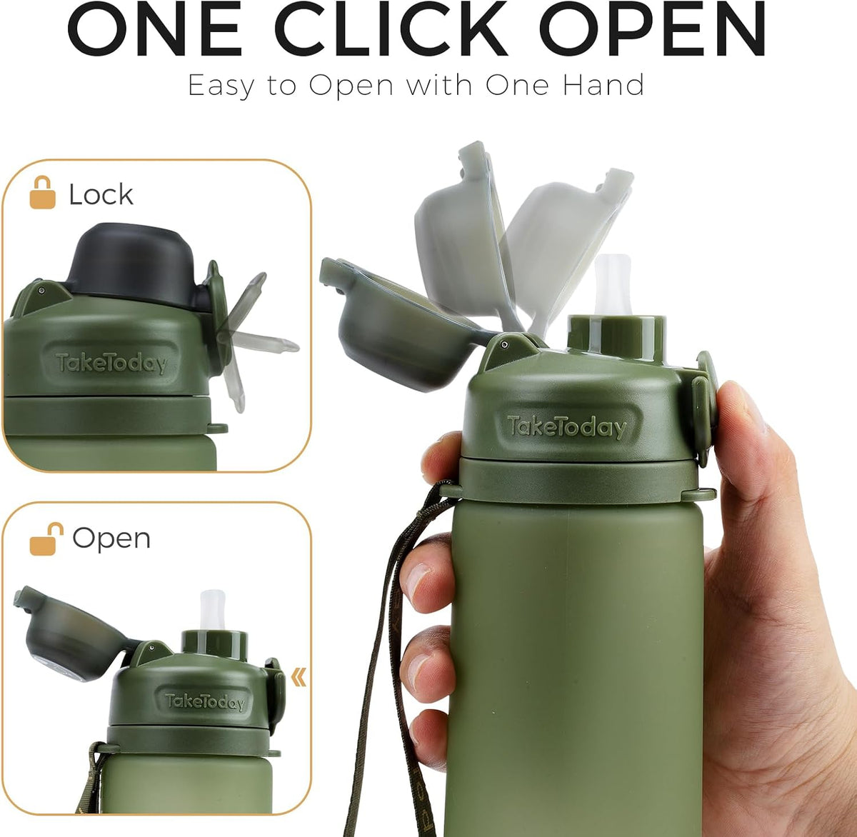 Collapsible Water Bottles 21oz (600mL), Foldable Platinum Silicone Travel Water Bottle with Straw & Carry Strap, Leak-Resistant Screw Lid, Wide Mouth, BPA-Free for Hiking, Camping, Travel