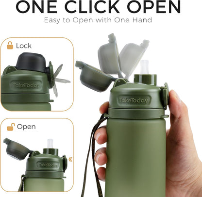 Collapsible Water Bottles 21oz (600mL), Foldable Platinum Silicone Travel Water Bottle with Straw & Carry Strap, Leak-Resistant Screw Lid, Wide Mouth, BPA-Free for Hiking, Camping, Travel