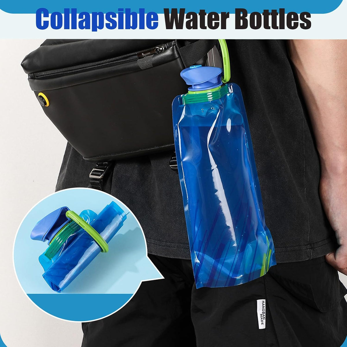 Collapsible Water Bottles for Travel – 22oz Foldable Water Bottle with Carabiner,Leakproof BPA-Free Water Jup, Portable Reusable Water Bottle for Hiking,Sports,Camping,Biking