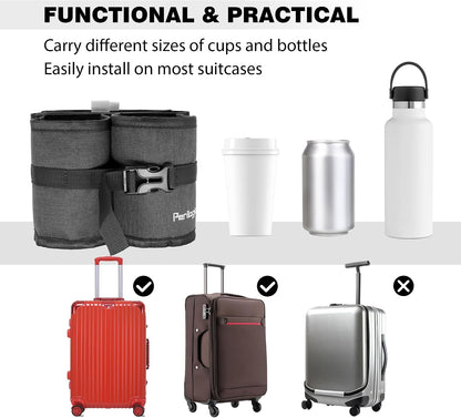 Luggage Travel Cup Holder Hands Free Drink Caddy for Suitcase Handle. Perfect Airplane Travel Essential Accessory Gift for Frequent Traveler, Flight Attendant or with Children (Dark Gray)