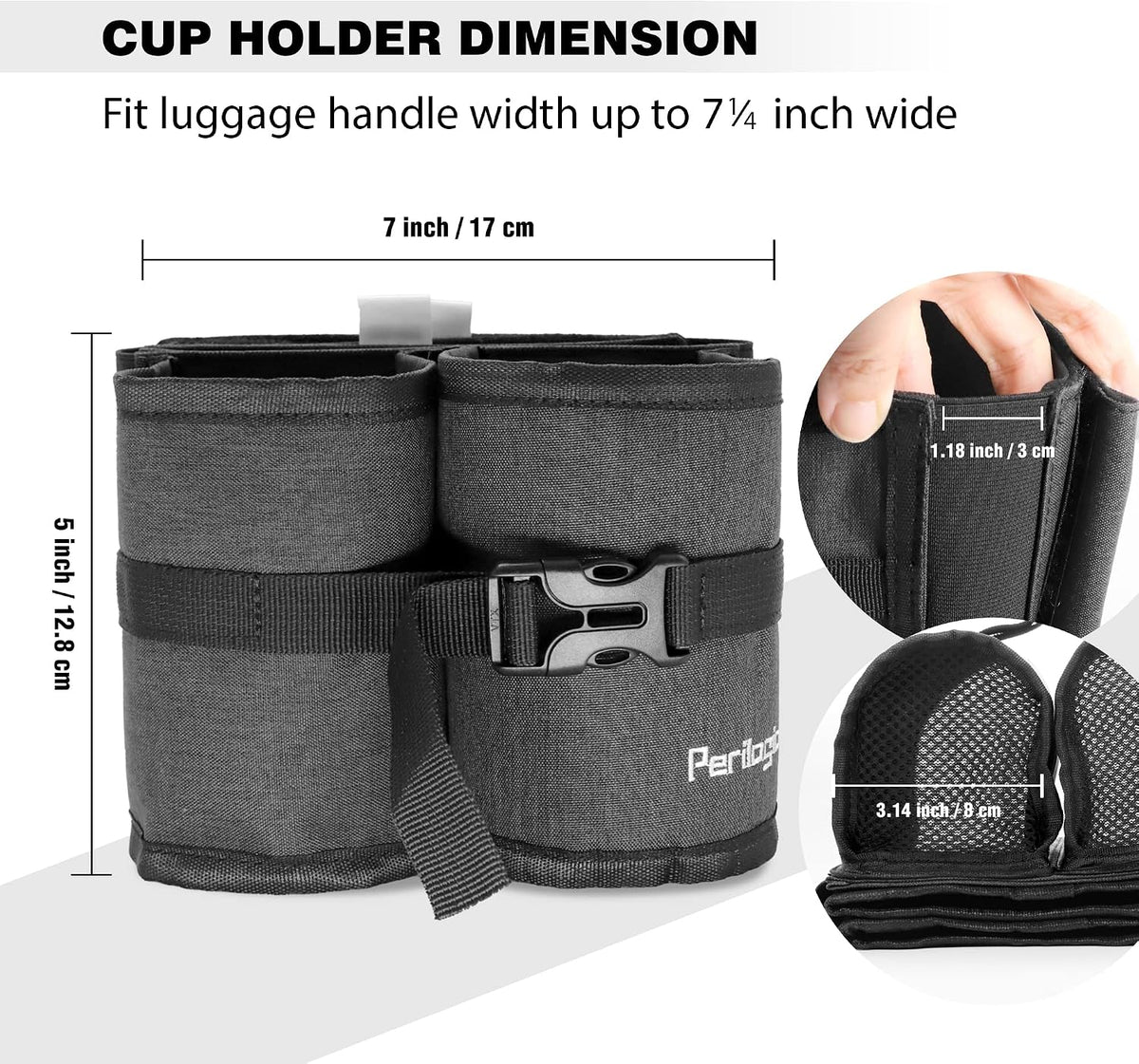 Luggage Travel Cup Holder Hands Free Drink Caddy for Suitcase Handle. Perfect Airplane Travel Essential Accessory Gift for Frequent Traveler, Flight Attendant or with Children (Dark Gray)