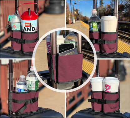 Luggage Travel Cup Holder Hands Free Drink Caddy for Suitcase Handle. Perfect Airplane Travel Essential Accessory Gift for Frequent Traveler, Flight Attendant or with Children (Dark Gray)