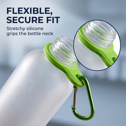 6 Pcs Silicone Water Bottle Buckle with Carabiner Clip Portable Secure Bottle Holder Hanging Rings Silicone Buckle Portable Hiking Camping Water Bottle Accessories