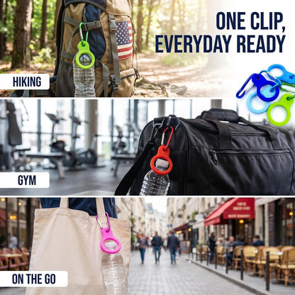 6 Pcs Silicone Water Bottle Buckle with Carabiner Clip Portable Secure Bottle Holder Hanging Rings Silicone Buckle Portable Hiking Camping Water Bottle Accessories