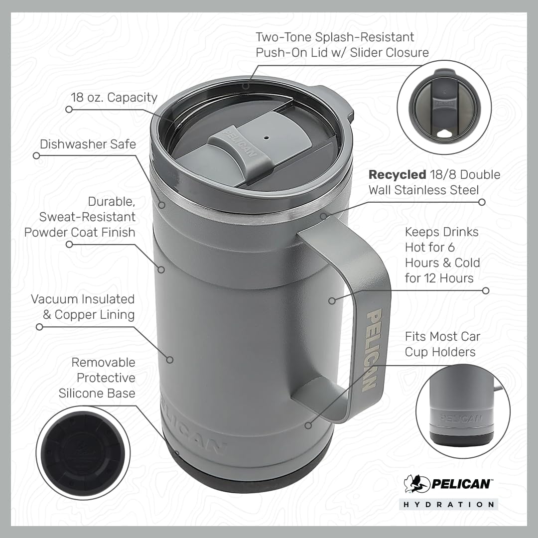 Pelican Ridge™ 18 oz Vacuum Insulated Tumbler - Recycled Stainless Steel Double Wall Travel with Dual Lid, Powder Coated Insulated Coffee Mug For Hot Cold Drinks, Jet Black