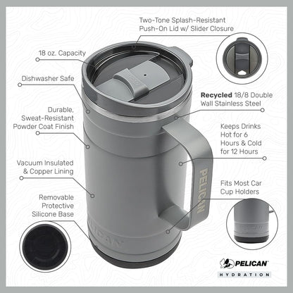Pelican Ridge™ 18 oz Vacuum Insulated Tumbler - Recycled Stainless Steel Double Wall Travel with Dual Lid, Powder Coated Insulated Coffee Mug For Hot Cold Drinks, Jet Black