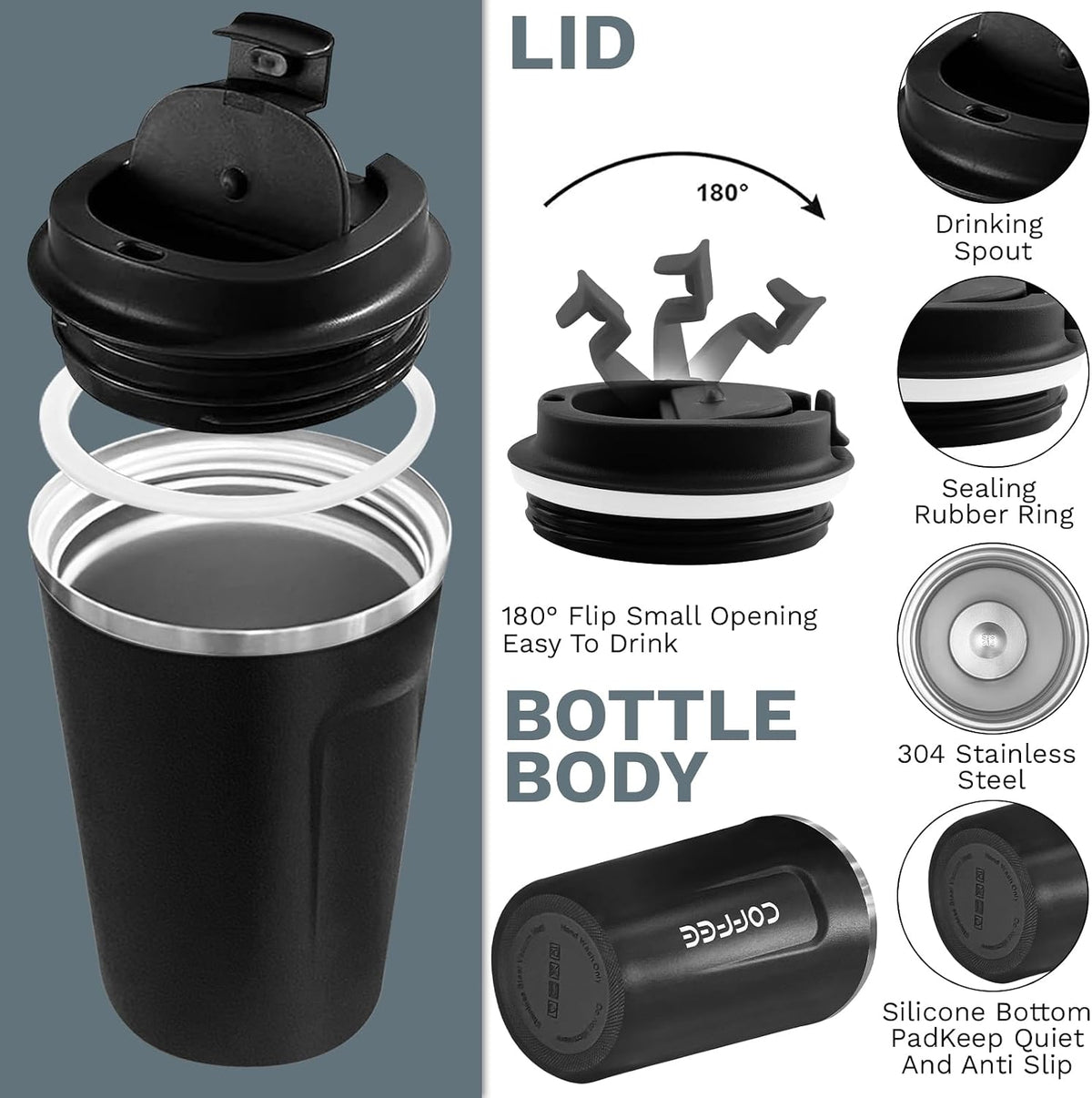 Insulated Travel Coffee Mug, Stainless Steel Coffee Cup with Leakproof Lid | Double-wall insulation keeps drinks hot or cold for hours, with a leakproof lid and portable stainless steel design