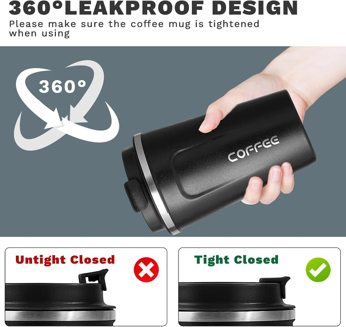 Insulated Travel Coffee Mug, Stainless Steel Coffee Cup with Leakproof Lid | Double-wall insulation keeps drinks hot or cold for hours, with a leakproof lid and portable stainless steel design