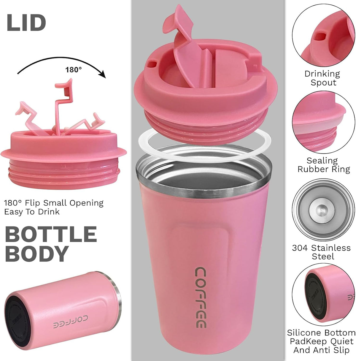 Insulated Travel Coffee Mug, Stainless Steel Coffee Cup with Leakproof Lid | Double-wall insulation keeps drinks hot or cold for hours, with a leakproof lid and portable stainless steel design