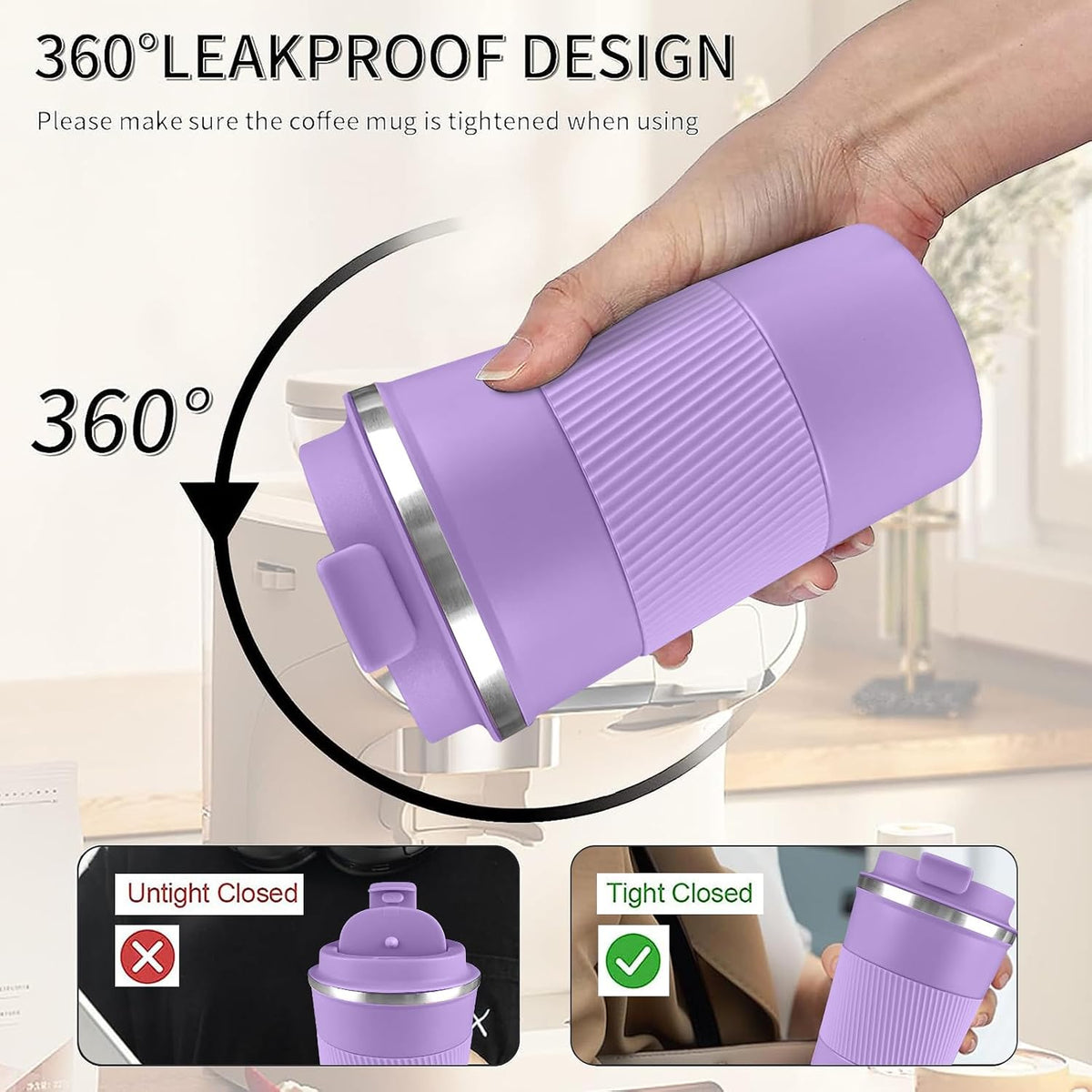 Insulated Travel Coffee Mug, Stainless Steel Coffee Cup with Leakproof Lid | Double-wall insulation keeps drinks hot or cold for hours, with a leakproof lid and portable stainless steel design