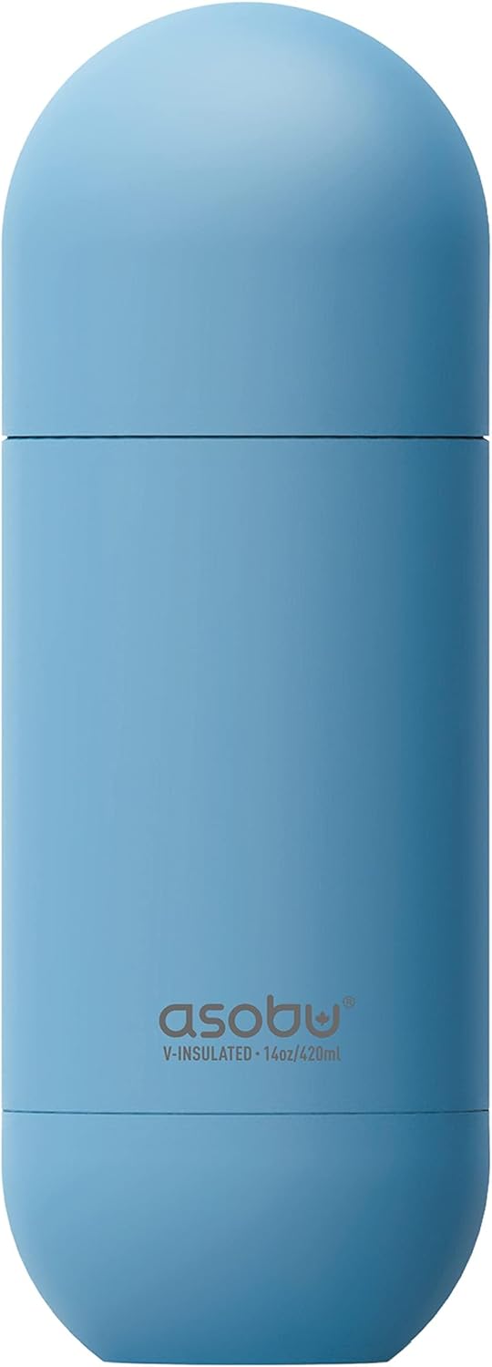 Capsule Bottle Stainless Steel Double Wall Insulated Travel Water Bottle – Lid Doubles as a Cup 14 Ounce (Silver)