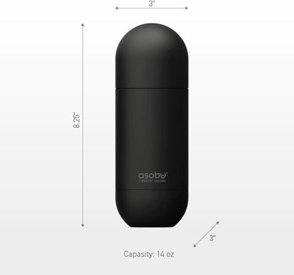 Capsule Bottle Stainless Steel Double Wall Insulated Travel Water Bottle – Lid Doubles as a Cup 14 Ounce (Silver)