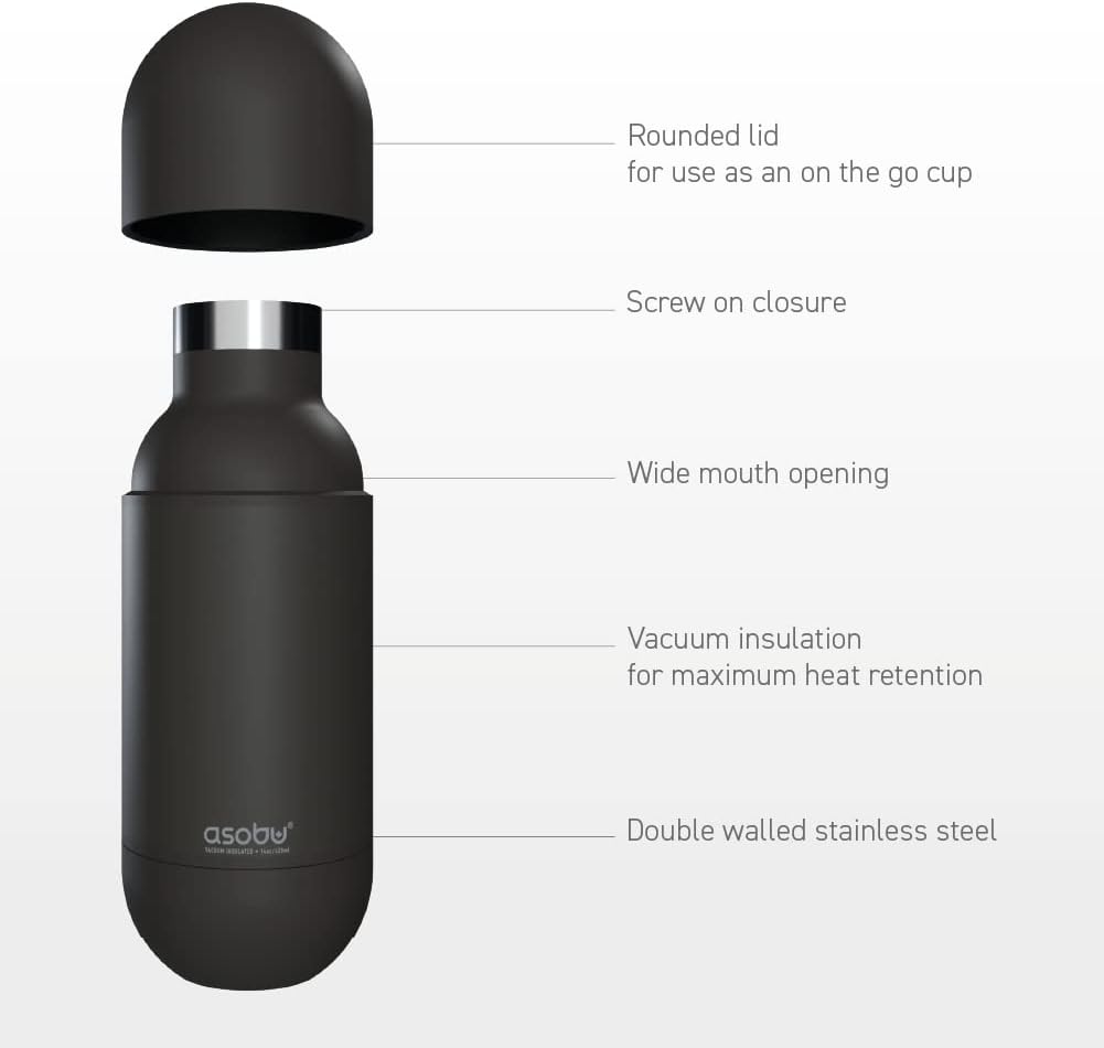 Capsule Bottle Stainless Steel Double Wall Insulated Travel Water Bottle – Lid Doubles as a Cup 14 Ounce (Silver)