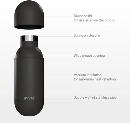 Capsule Bottle Stainless Steel Double Wall Insulated Travel Water Bottle – Lid Doubles as a Cup 14 Ounce (Silver)