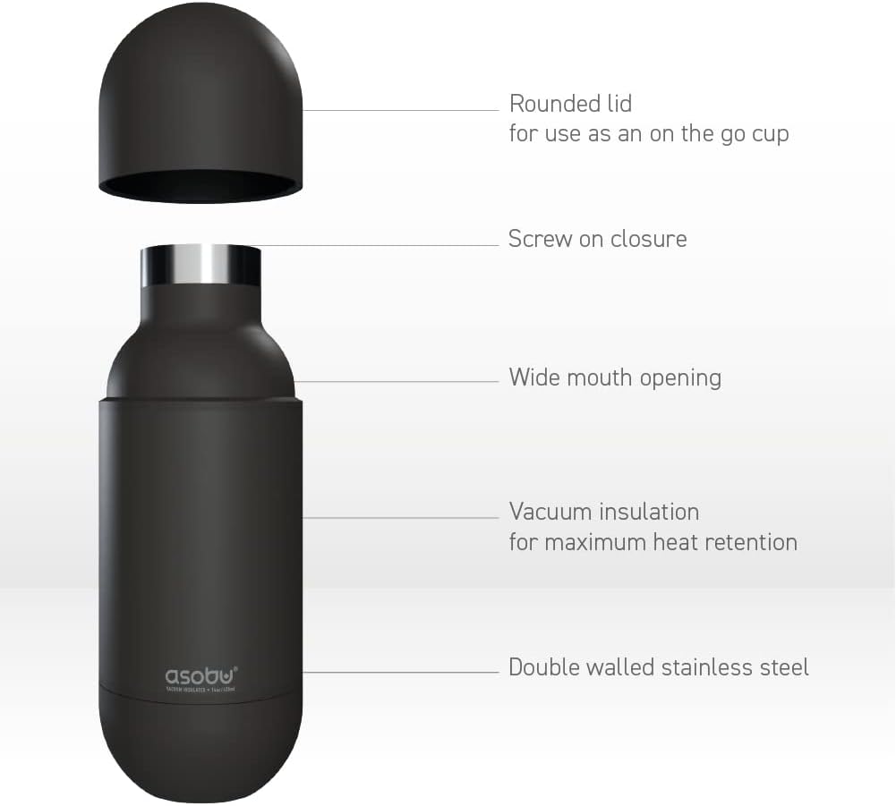 Capsule Bottle Stainless Steel Double Wall Insulated Travel Water Bottle – Lid Doubles as a Cup 14 Ounce (Silver)
