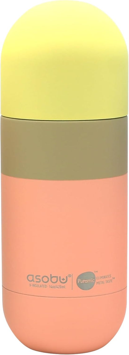 Capsule Bottle Stainless Steel Double Wall Insulated Travel Water Bottle – Lid Doubles as a Cup 14 Ounce (Silver)