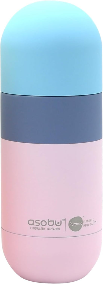 Capsule Bottle Stainless Steel Double Wall Insulated Travel Water Bottle – Lid Doubles as a Cup 14 Ounce (Silver)