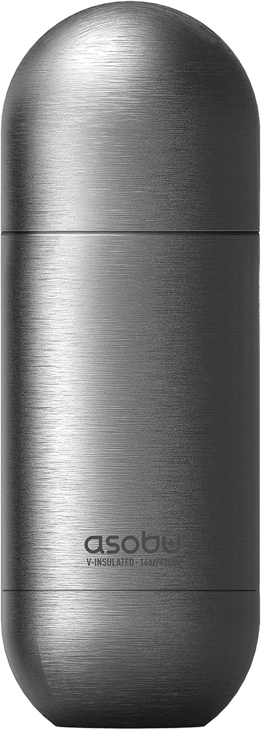 Capsule Bottle Stainless Steel Double Wall Insulated Travel Water Bottle – Lid Doubles as a Cup 14 Ounce (Silver)
