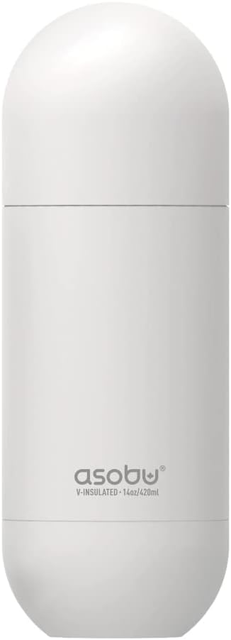 Capsule Bottle Stainless Steel Double Wall Insulated Travel Water Bottle – Lid Doubles as a Cup 14 Ounce (Silver)