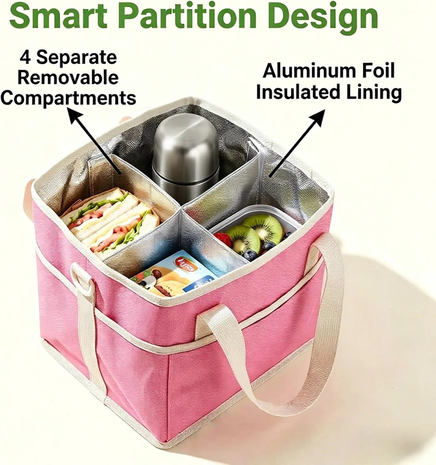 4-Compartment Black Insulated Drink Carrier Bag with Strap | Holds 4 bottles or 40oz tumblers. Adjustable shoulder strap, no-spill design. Family-size caddy for travel, hiking, car.