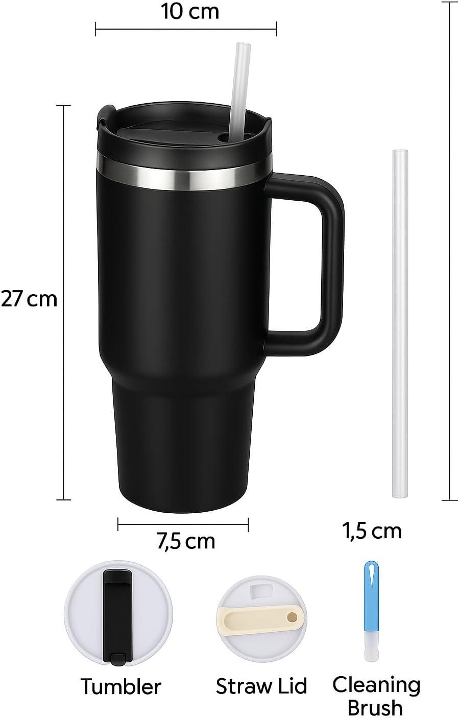 40 oz Tumbler with Handle and Straw | Insulated Stainless Steel Travel Mug with Leak Proof Lid | Cup Holder Friendly | BPA Free | Keeps Cold 12 Hours Hot 8 Hours