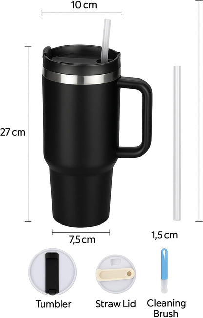 40 oz Tumbler with Handle and Straw | Insulated Stainless Steel Travel Mug with Leak Proof Lid | Cup Holder Friendly | BPA Free | Keeps Cold 12 Hours Hot 8 Hours