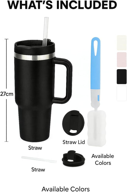 40 oz Tumbler with Handle and Straw | Insulated Stainless Steel Travel Mug with Leak Proof Lid | Cup Holder Friendly | BPA Free | Keeps Cold 12 Hours Hot 8 Hours