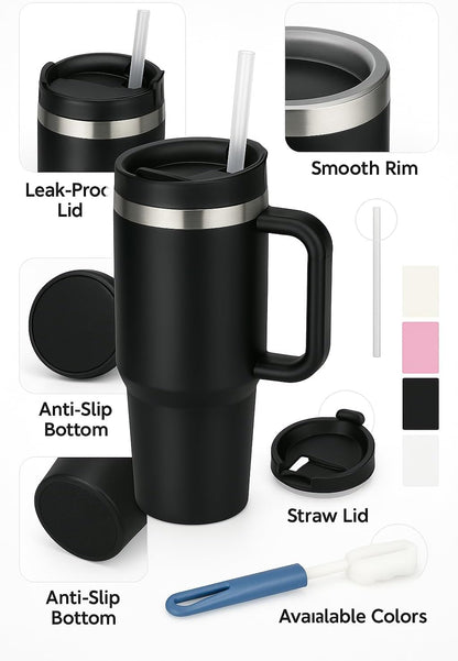 40 oz Tumbler with Handle and Straw | Insulated Stainless Steel Travel Mug with Leak Proof Lid | Cup Holder Friendly | BPA Free | Keeps Cold 12 Hours Hot 8 Hours