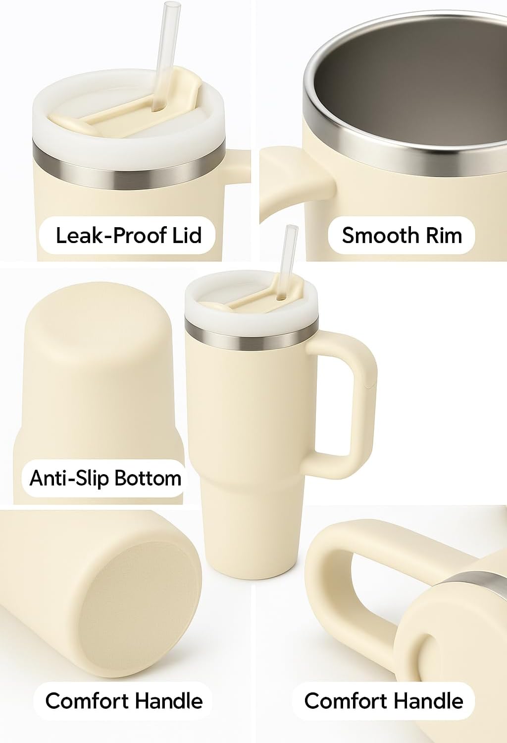 40 oz Tumbler with Handle and Straw | Insulated Stainless Steel Travel Mug with Leak Proof Lid | Cup Holder Friendly | BPA Free | Keeps Cold 12 Hours Hot 8 Hours