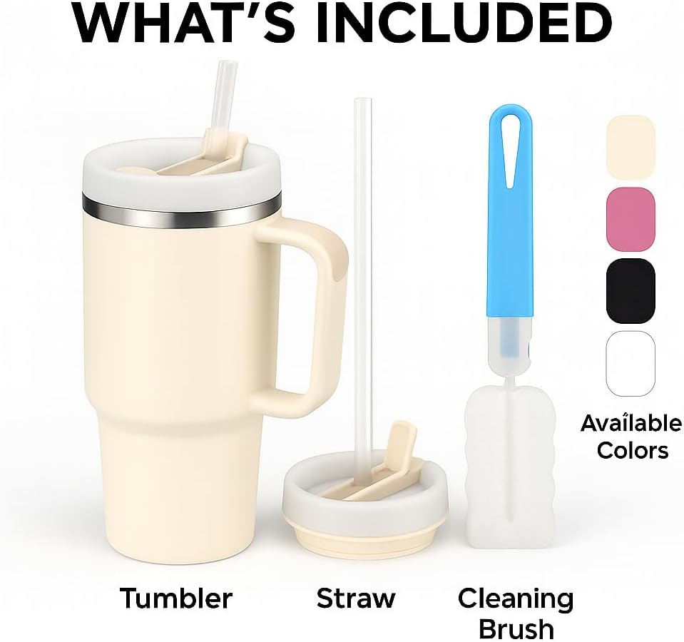 40 oz Tumbler with Handle and Straw | Insulated Stainless Steel Travel Mug with Leak Proof Lid | Cup Holder Friendly | BPA Free | Keeps Cold 12 Hours Hot 8 Hours